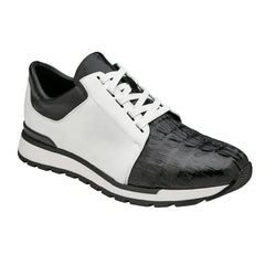 Men's Belvedere Titan Calf & Crocodile Sneaker in White & Black