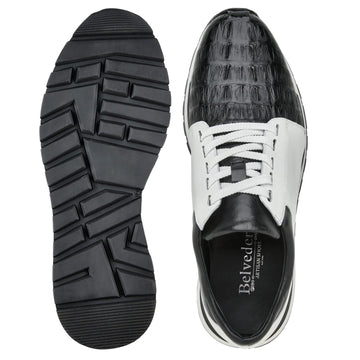 Men's Belvedere Titan Calf & Crocodile Sneaker in White & Black