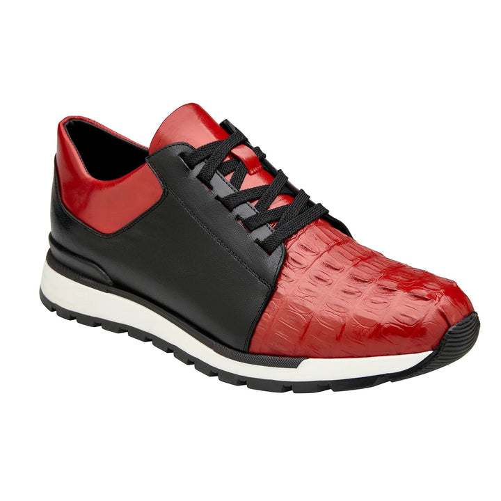 Men's Belvedere Titan Calf & Crocodile Sneaker in Black & Red