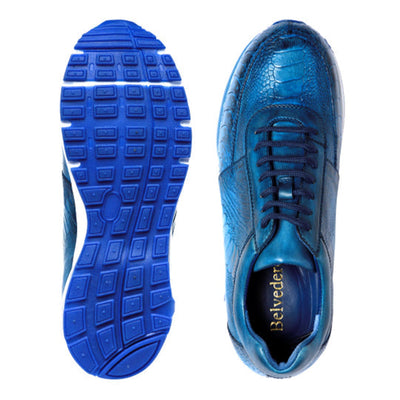 Men's Belvedere Todd Ostrich Leg Sneaker in Antique Ocean Blue 3 MEN E02 ANT. OCEAN BLUE-M-09  - from alligatorwarehouse.com