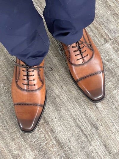 Amaro Leather Cap Toe Cognac By Mezlan Made In Spain Brand 2   - from alligatorwarehouse.com