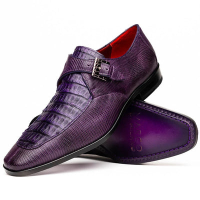 Marco Di Milano Toluca Purple Monk Strap Lizard & Crocodile Shoes 1 TOLUCA_CAIMAN FUSCUS-LIZ RING_PURPLE_9  - from alligatorwarehouse.com