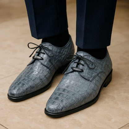 Marco Di Milano Tulum Gray Exotic Crocodile Derby Oxfords