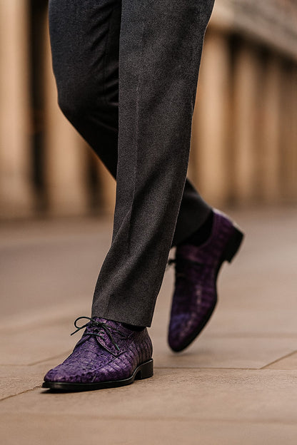 Marco Di Milano Tulum Purple Exotic Crocodile Derby Oxfords