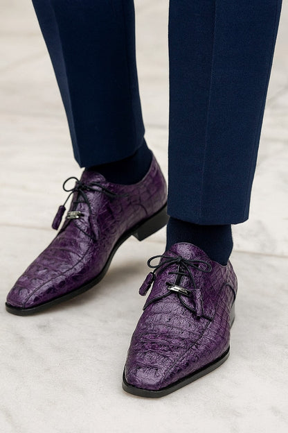 Marco Di Milano Tulum Purple Exotic Crocodile Derby Oxfords