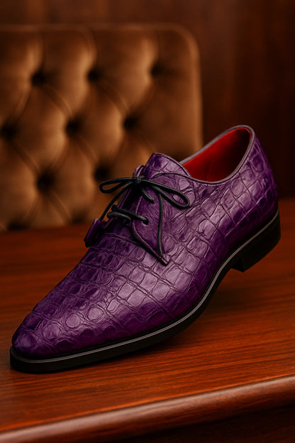 Marco Di Milano Tulum Purple Exotic Crocodile Derby Oxfords