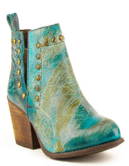 Ferrini Women's Stella Round Toe Ankle Boots Handcrafted - Turquoise