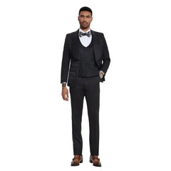 2024 Black Paisley 3pc Men's Suit Tuxedo by Tazzio