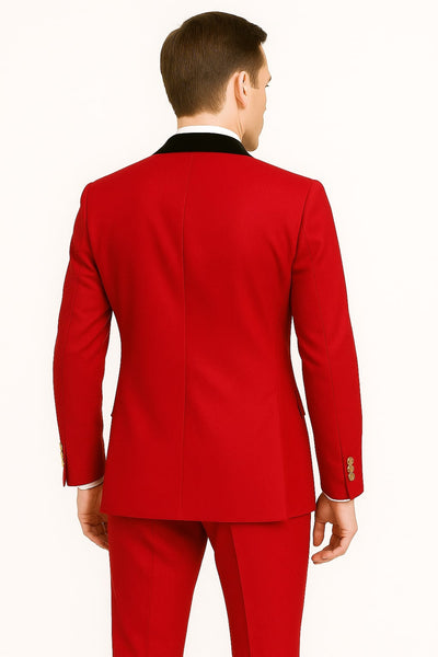 Men's Red Double-Breasted Wedding Tuxedo with Black Velvet Lapel and Gold Buttons - Christmas New Year Suit 4   - from alligatorwarehouse.com