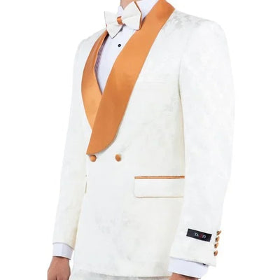 New Paisely Skinny Fit Tuxedo Double-Breasted By Tazio, Ivory & Rustic Orange 3   - from alligatorwarehouse.com