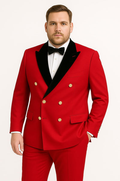 Men's Red Double-Breasted Wedding Tuxedo with Black Velvet Lapel and Gold Buttons - Christmas New Year Suit 3   - from alligatorwarehouse.com