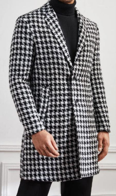 Men Houndstooth Lapel Collar Single Breasted Tweed Overcoat 5   - from alligatorwarehouse.com