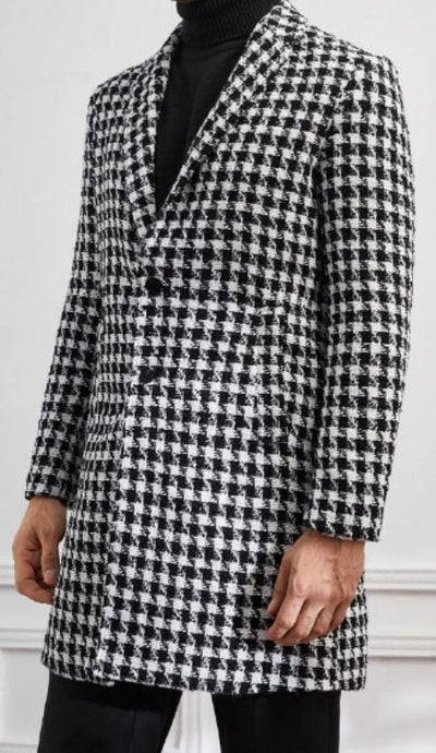Men Houndstooth Lapel Collar Single Breasted Tweed Overcoat 4   - from alligatorwarehouse.com