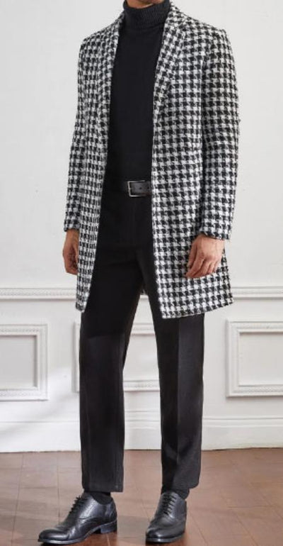 Men Houndstooth Lapel Collar Single Breasted Tweed Overcoat 1   - from alligatorwarehouse.com