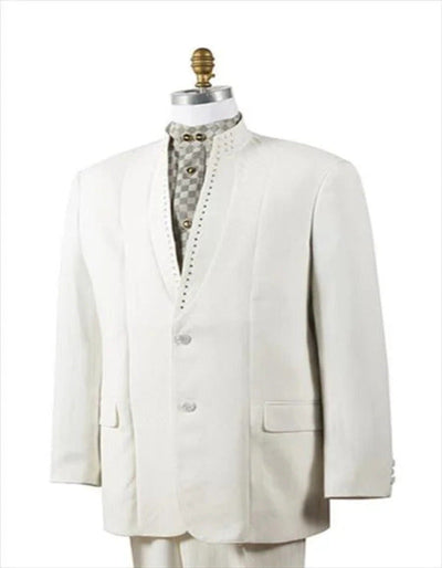 Western Suit - Cowboy Tuxedo With Trim Collar - Rhinestone Slim Fitted Jacket And Pants - Off White Tuxedo 1 CI-7938  - from alligatorwarehouse.com