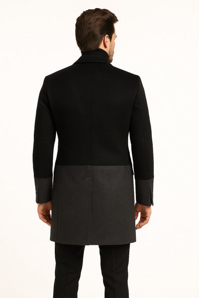 Mens Two-Tone Double-Breasted Overcoat in Black and Charcoal Gray Wool Fabric Topcoat 2   - from alligatorwarehouse.com