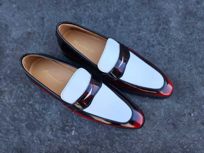 Two Tone Patent Leather Penny Loafer 2 KS480-102PTBURGWHITE75  - from alligatorwarehouse.com