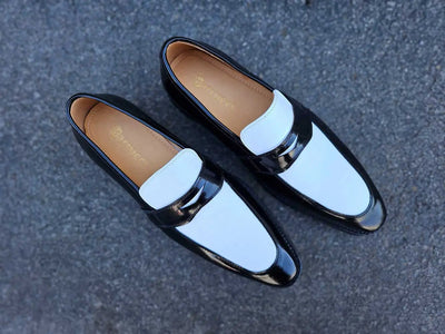 Two Tone Patent Leather Penny Loafer 18 KS480-102PTBURGWHITE75  - from alligatorwarehouse.com