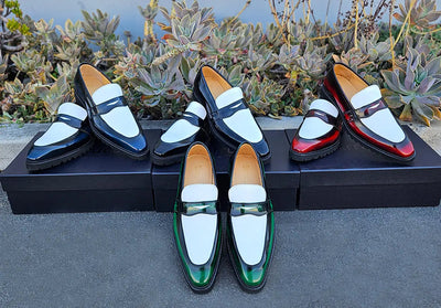 Two Tone Patent Leather Penny Loafer 24 KS480-102PTBURGWHITE75  - from alligatorwarehouse.com