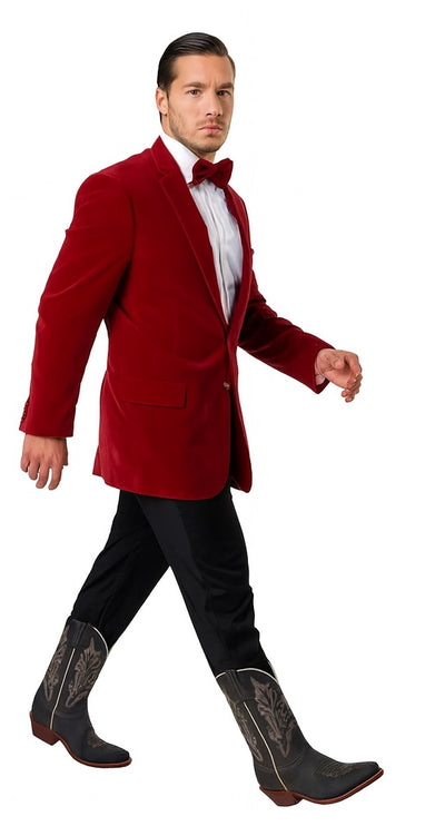 Men's Two Button Classic Velvet Blazer In Red 10   - from alligatorwarehouse.com