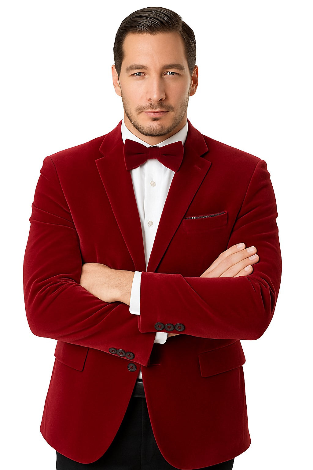 Men's Two Button Classic Velvet Blazer In Red