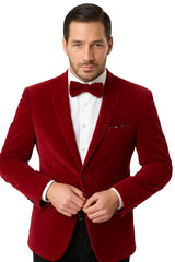 Men's Two Button Classic Velvet Blazer In Red