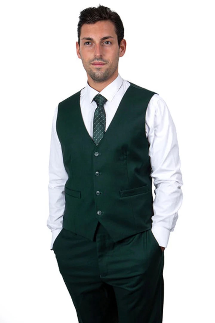 Men's Two Button Vested Stacy Adams Basic Hunter Green Suit