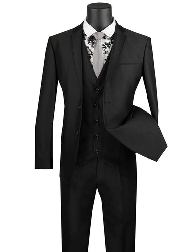 Mens Ultra Slim Fit Sharkskin Tuxedo with Satin Trim in Black - Mens Slim Fitted Tuxedo 1 ZQ-1461  - from alligatorwarehouse.com