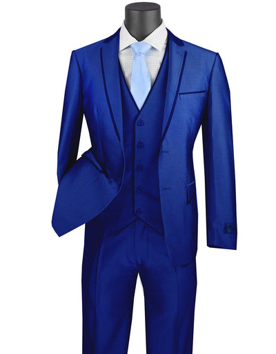 Mens Ultra Slim Fit Sharkskin Tuxedo with Satin Trim in Blue 1 UW-2979  - from alligatorwarehouse.com