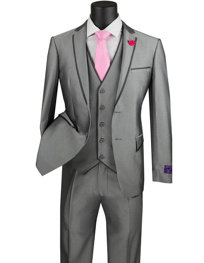 Mens Ultra Slim Fit Sharkskin Tuxedo with Satin Trim in Grey - Mens Slim Fitted Tuxedo 1 RA-1233  - from alligatorwarehouse.com