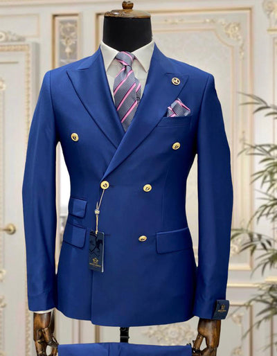 Mens Designer Modern Fit Double Breasted Wool Suit with Gold Buttons in Midnight Blue 1 FV-0368  - from alligatorwarehouse.com