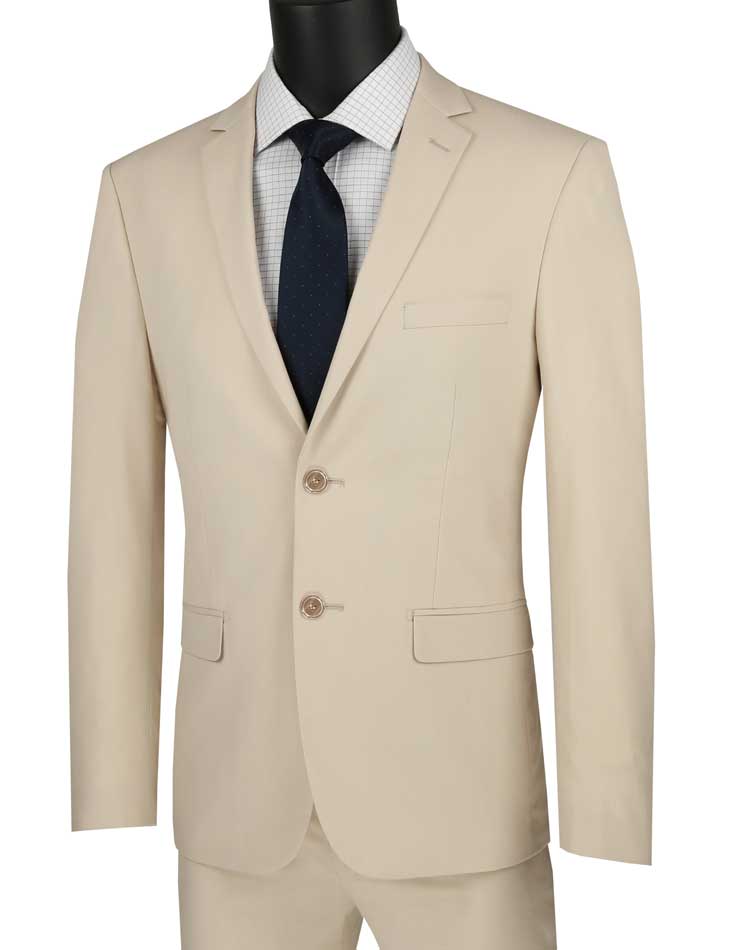 Ultra Slim Fit 2 Piece Suit Stretch Fabric in Solid Beige 1 SO1USDX-1_BEIGE_40R  - from alligatorwarehouse.com