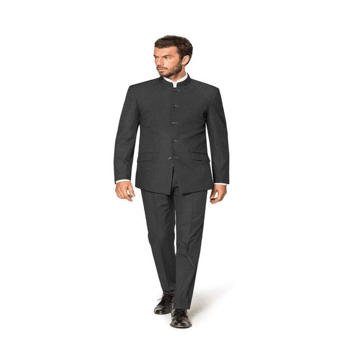 Mandarin Suit - Charcoal Grey Color Banded Collar Suit - Chines Collar in Color Gray