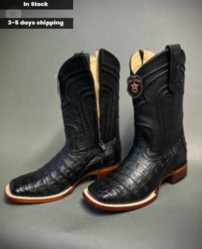 Men's Los Altos Caiman Belly Square Toe Boots with Zipper - Black 82Z8205