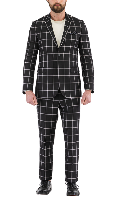 Harvy Black Mens 2 Button Slim Notch Lapel Suit