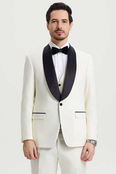 Men's Stacy Adams Vested One Button Shawl Lapel Designer Tuxedo in Ivory 1 SMT282H1-14-34R-B  - from alligatorwarehouse.com