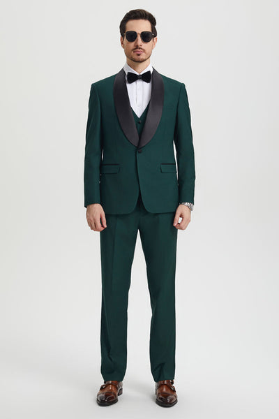 Men's Stacy Adams Vested One Button Shawl Lapel Designer Tuxedo in Hunter Green 3 SMT282H1-11-34R-B  - from alligatorwarehouse.com