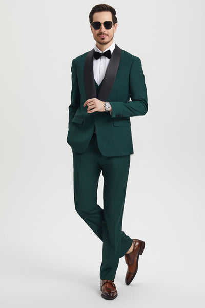 Men's Stacy Adams Vested One Button Shawl Lapel Designer Tuxedo in Hunter Green 2 SMT282H1-11-34R-B  - from alligatorwarehouse.com