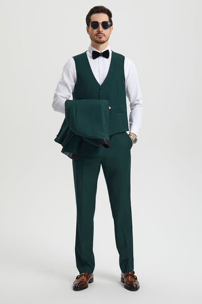 Men's Stacy Adams Vested One Button Shawl Lapel Designer Tuxedo in Hunter Green 4 SMT282H1-11-34R-B  - from alligatorwarehouse.com