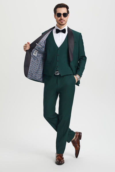 Men's Stacy Adams Vested One Button Shawl Lapel Designer Tuxedo in Hunter Green 5 SMT282H1-11-34R-B  - from alligatorwarehouse.com