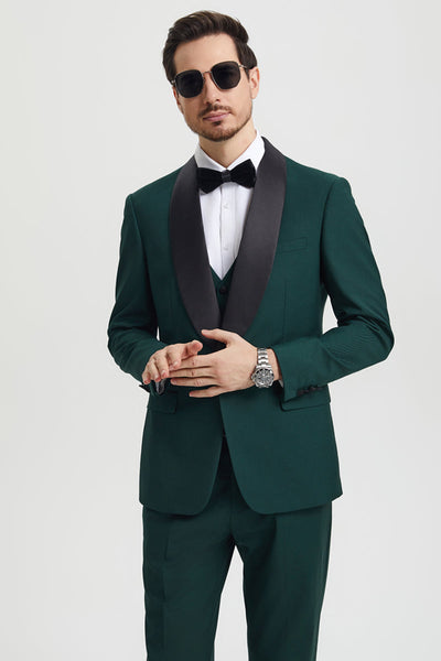 Men's Stacy Adams Vested One Button Shawl Lapel Designer Tuxedo in Hunter Green 6 SMT282H1-11-34R-B  - from alligatorwarehouse.com