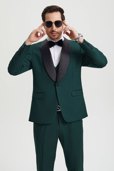 Men's Stacy Adams Vested One Button Shawl Lapel Designer Tuxedo in Hunter Green 7 SMT282H1-11-34R-B  - from alligatorwarehouse.com