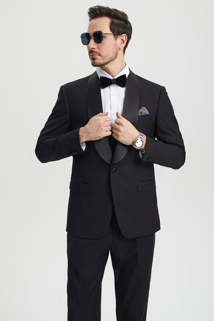 Men's Stacy Adams Vested One Button Shawl Lapel Designer Tuxedo in Black