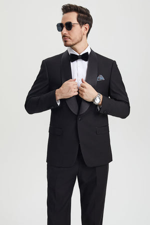 Men's Stacy Adams Vested One Button Shawl Lapel Designer Tuxedo in Black