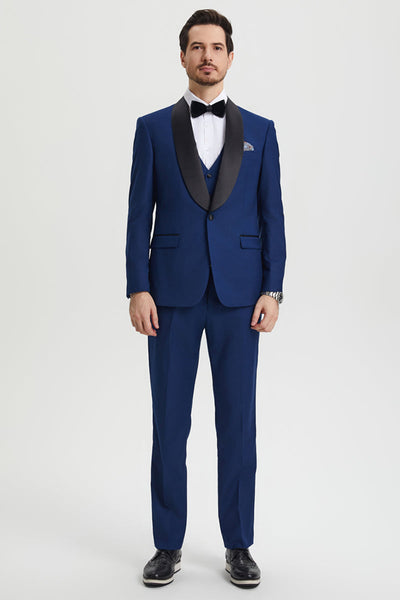 Men's Stacy Adams Vested One Button Shawl Lapel Designer Tuxedo in Indigo Blue 2 SMT282H1-05-34R-B  - from alligatorwarehouse.com