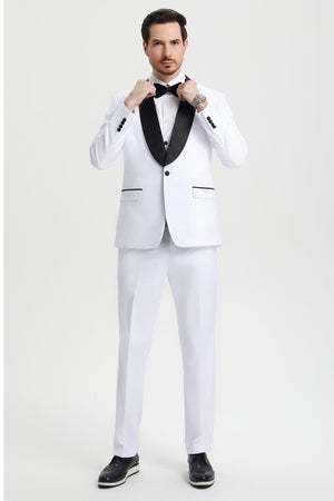 Men's Stacy Adams Vested One Button Shawl Lapel Designer Tuxedo in White