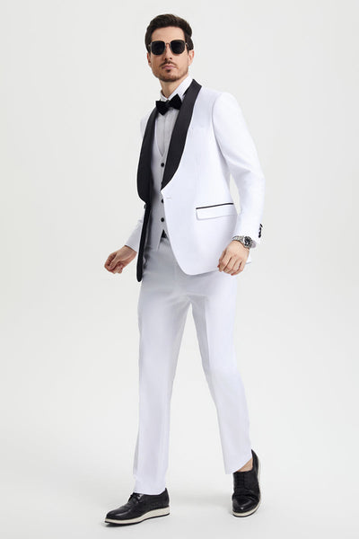 Men's Stacy Adams Vested One Button Shawl Lapel Designer Tuxedo in White 3 SMT282H1-08-34R-B  - from alligatorwarehouse.com