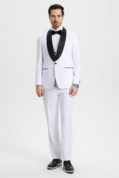 Men's Stacy Adams Vested One Button Shawl Lapel Designer Tuxedo in White 5 SMT282H1-08-34R-B  - from alligatorwarehouse.com