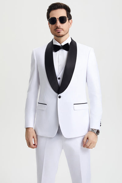 Men's Stacy Adams Vested One Button Shawl Lapel Designer Tuxedo in White 6 SMT282H1-08-34R-B  - from alligatorwarehouse.com