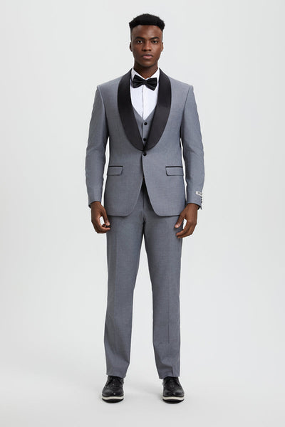 Men's Stacy Adams Vested One Button Shawl Lapel Designer Tuxedo in Grey 3 SMT282H1-09-34R-B  - from alligatorwarehouse.com